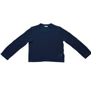 J. Crew Women's M Navy‎ Blue Crochet Crewneck Beach Pullover Sweater Long Sleeve
